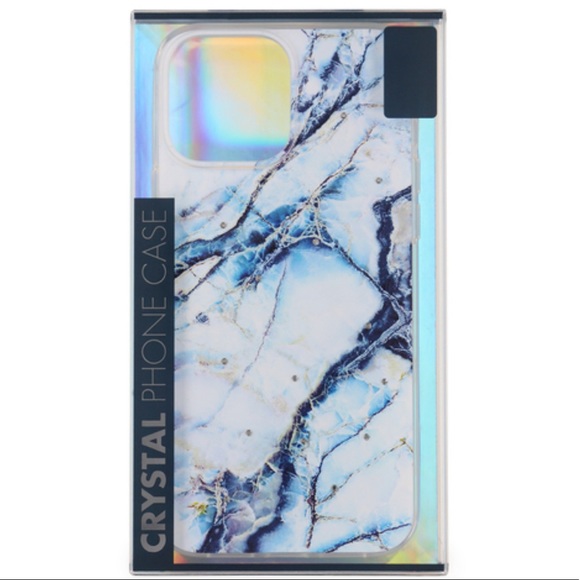 SWAROVSKI Crystals Navy White Marble Granite iPhone 12 13 PRO MAX  Case - Picture 5 of 12